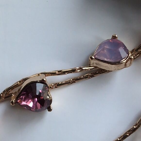 NWT Urban Outfitters Ombre Gold and Pink Heart Rhinestone Asymmetrical Earrings - Picture 6 of 10